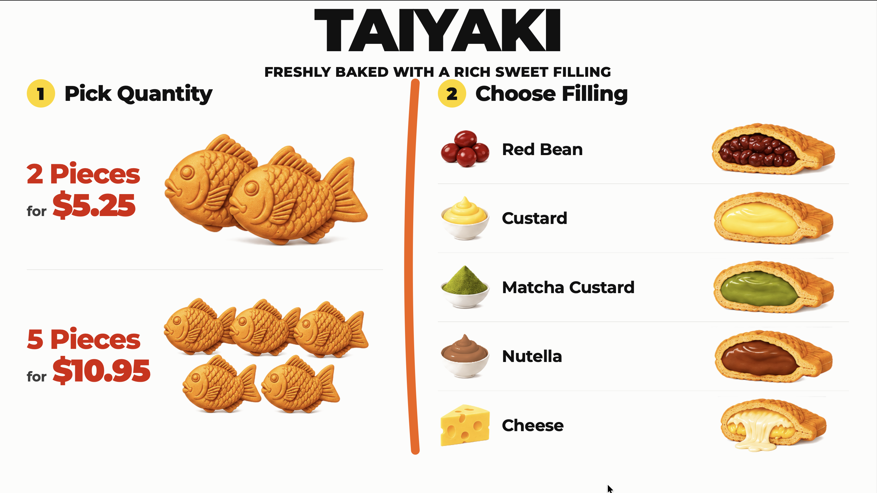 Taiyaki menu board